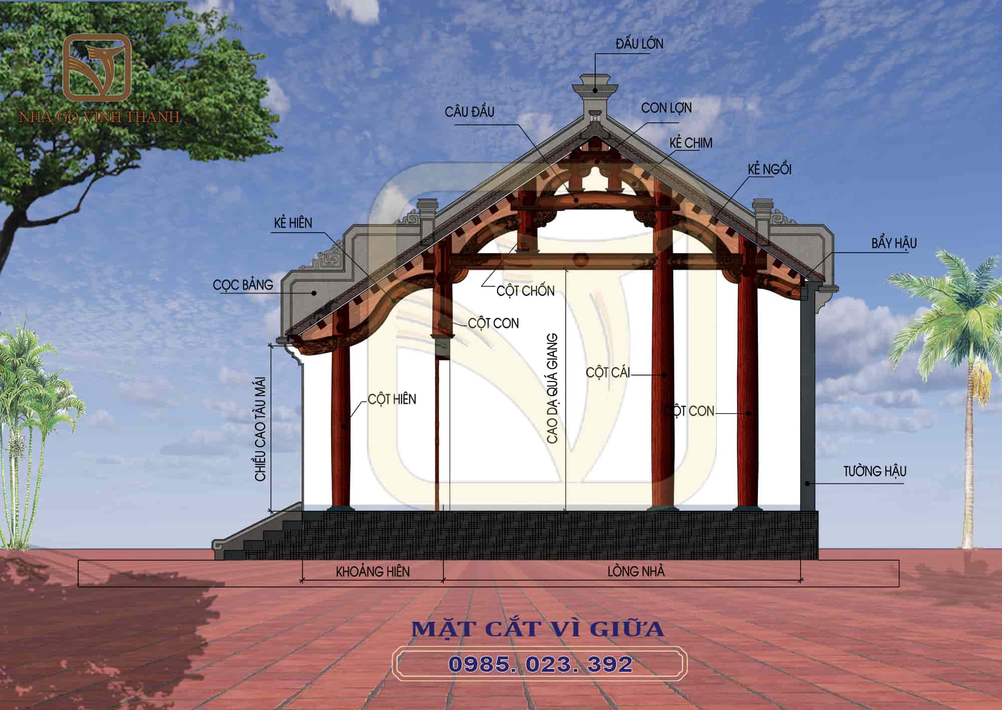 Mẫu nhà gỗ 3 gian 8 cột