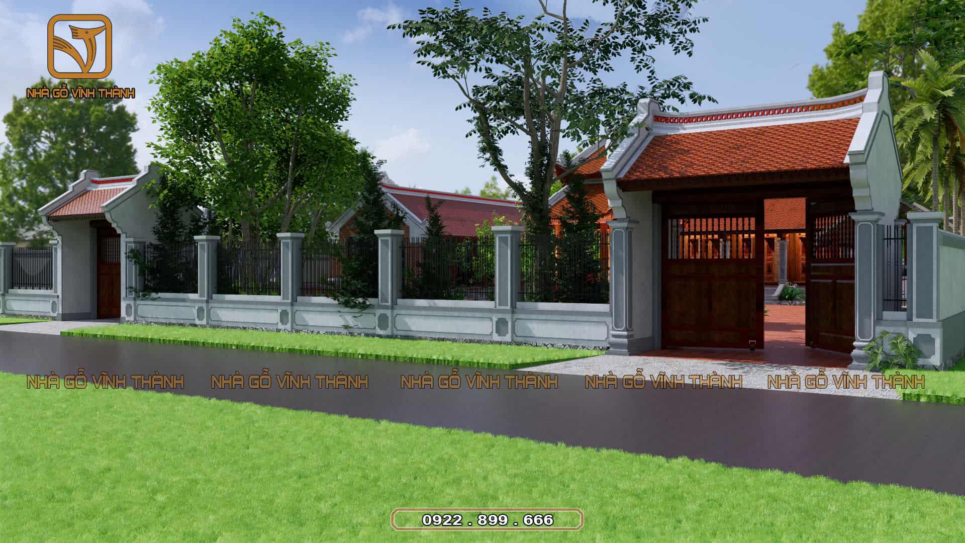 Mẫu cổng gỗ 2 mái