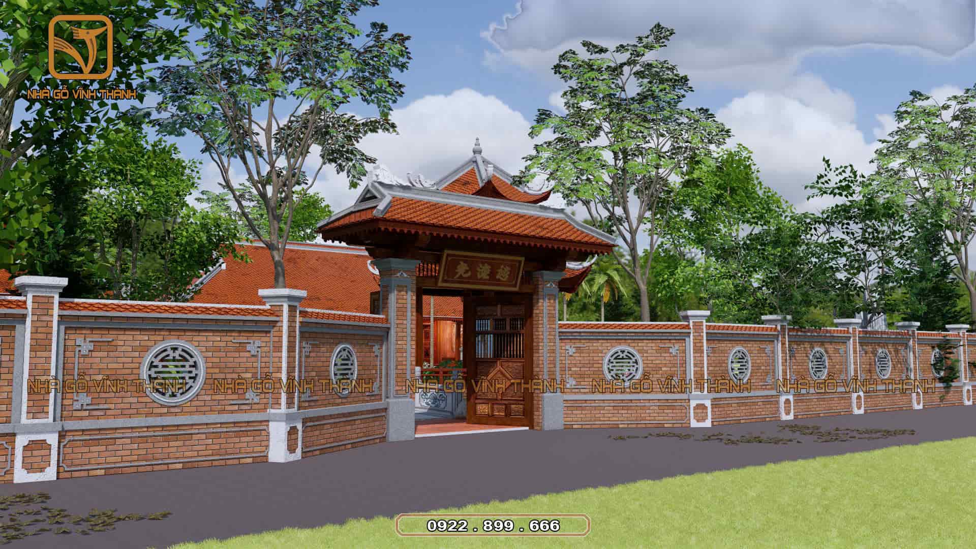 Mẫu cổng gỗ 4 mái